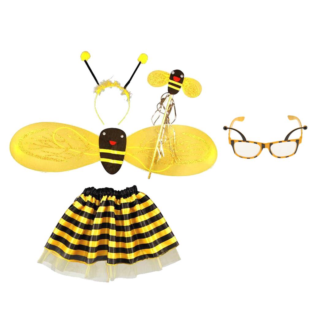 5 Pieces Bumble Bee Honey Girls Kids Fairy Halloween Dress up Party Costume