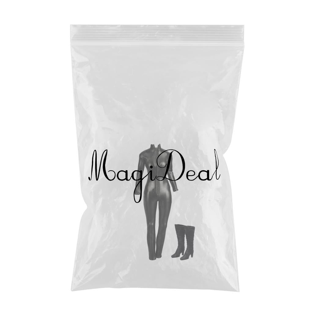 1/6 Scale Female Black Faux Leather Jumpsuit High Heel Shoes for 12'' Figure