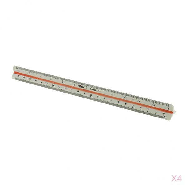 4 Pieces 300mm Metric Triangular Scale Ruler Solid Plastic Measuring Tool