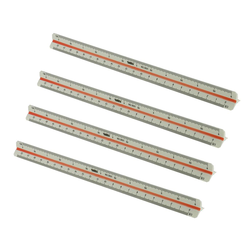 4 Pieces 300mm Metric Triangular Scale Ruler Solid Plastic Measuring Tool