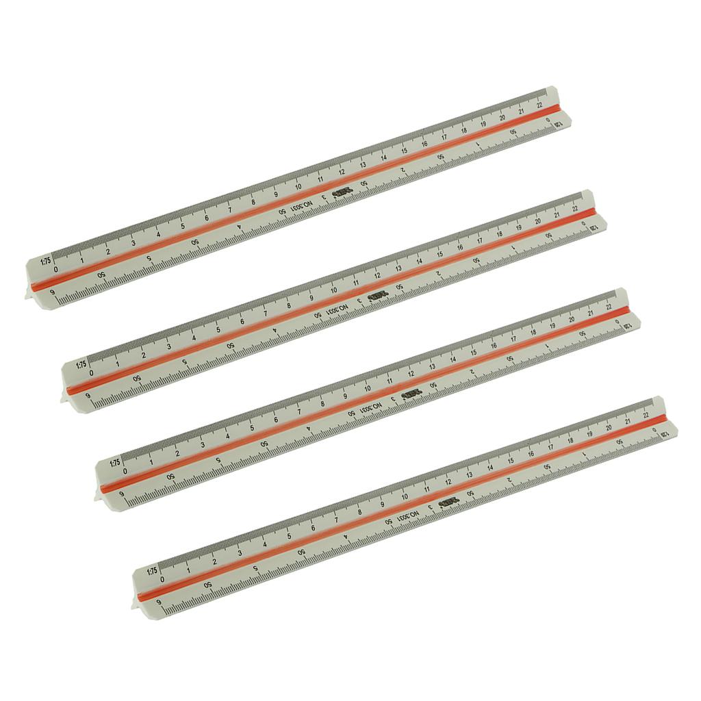 4 Pieces 300mm Metric Triangular Scale Ruler Solid Plastic Measuring Tool