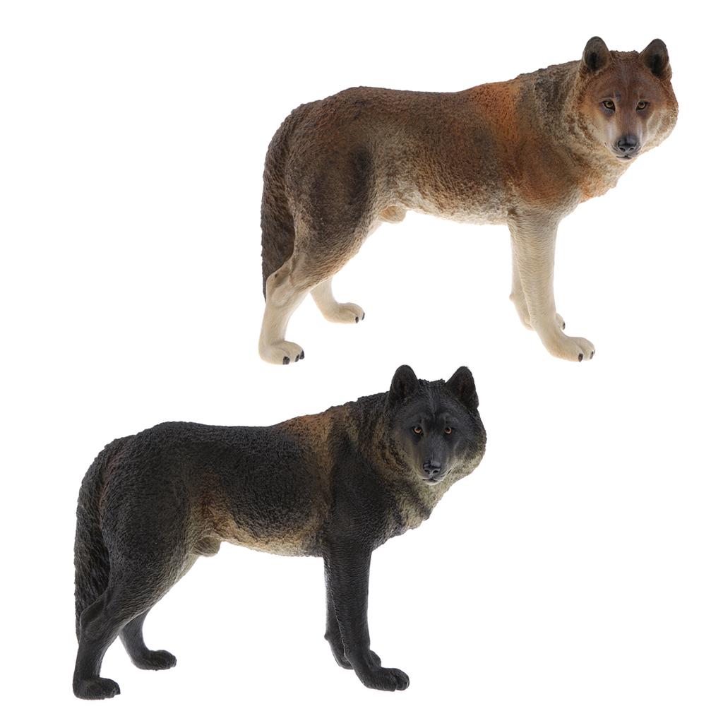 2 Pieces Lifelike Wolf Animal Model Figure Figurine Science Nature Toy