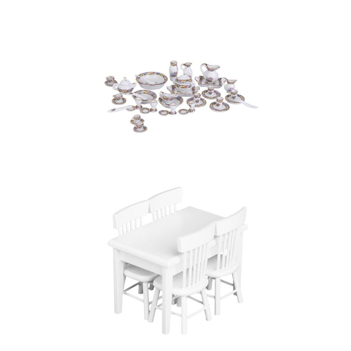 1:12 Dollhouse Miniature 40 pcs Dollhouse Tableware & 5pcs Dining Furniture