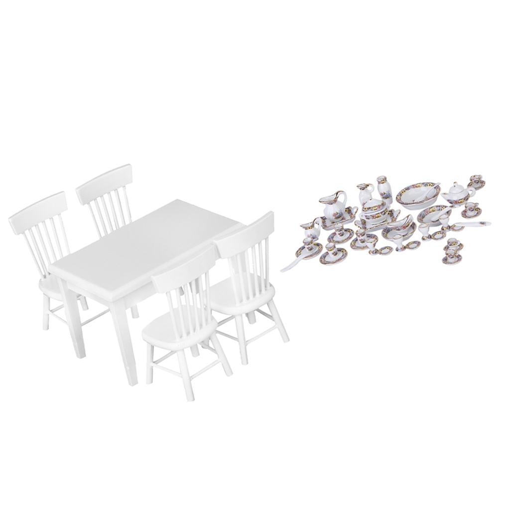 1:12 Dollhouse Miniature 40 pcs Dollhouse Tableware & 5pcs Dining Furniture