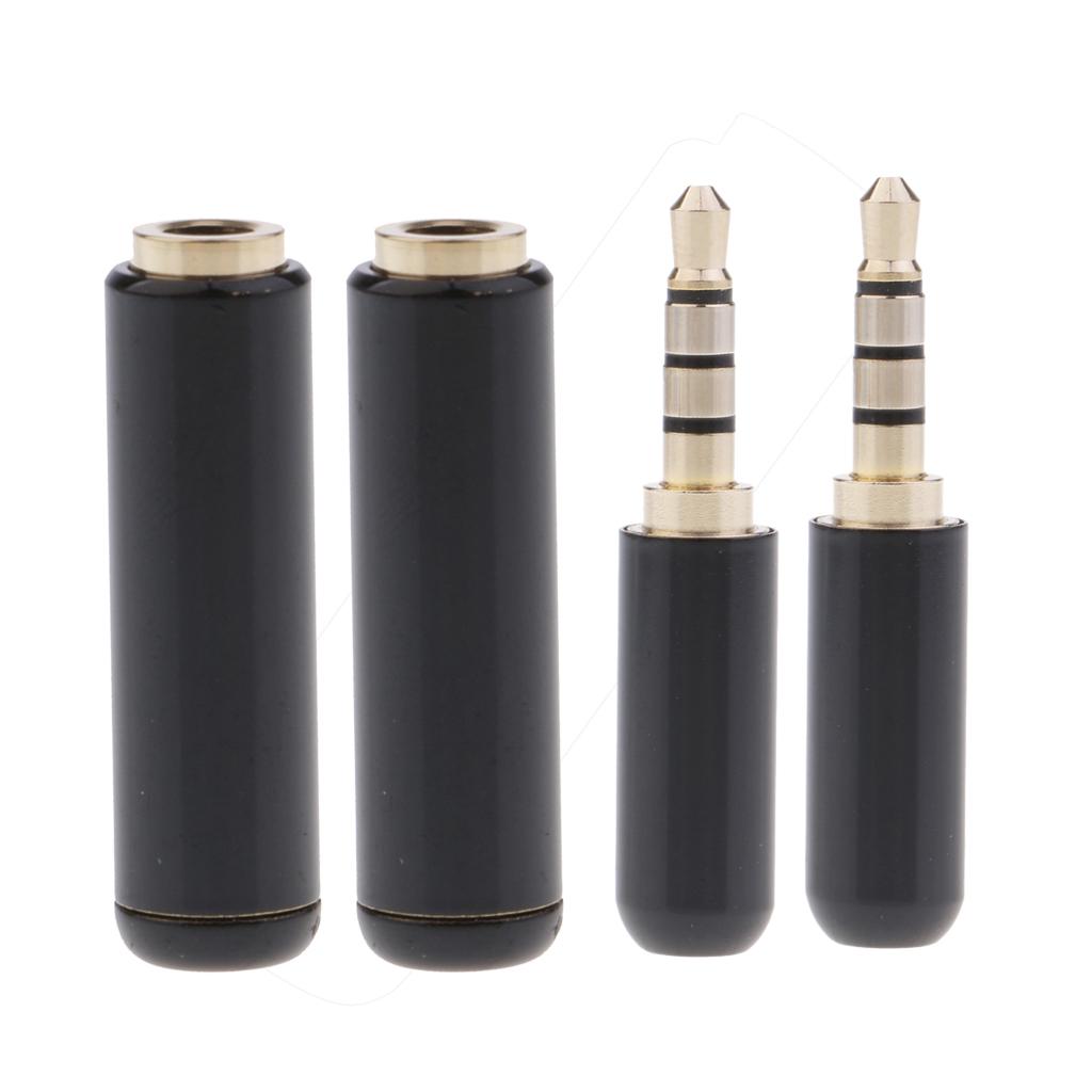 2pieces 3.5mm 1/8 TRRS 4 Pole Male +Female Plug A/V Solder Connector Black"