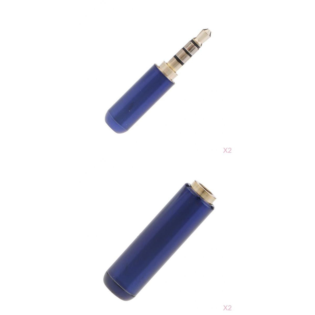 2 Pieces 3.5mm TRRS 4 Pole Male +Female Plug A/V Solder Connector Blue