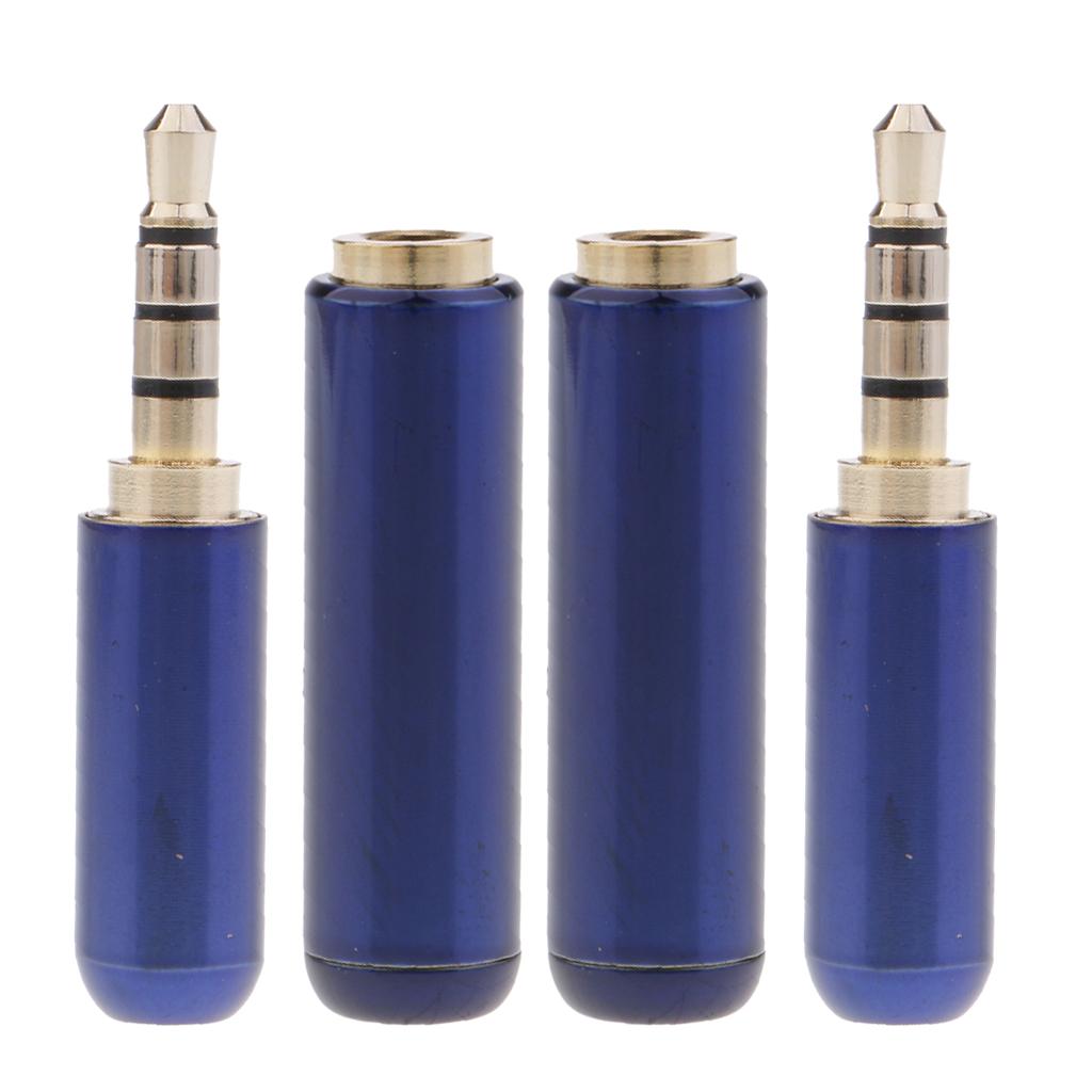 2 Pieces 3.5mm TRRS 4 Pole Male +Female Plug A/V Solder Connector Blue