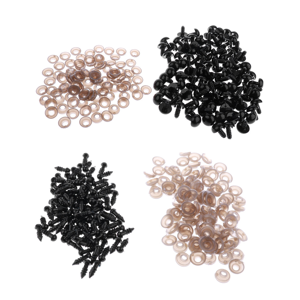 200 Pieces Black Plastic Safety Eyes with Back for Dolls DIY Making 5mm 10mm