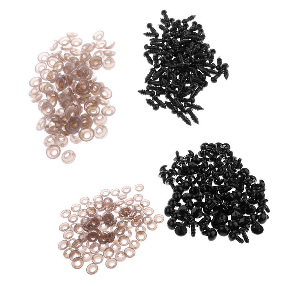 200 Pieces Black Plastic Safety Eyes with Back for Dolls DIY Making 5mm 10mm