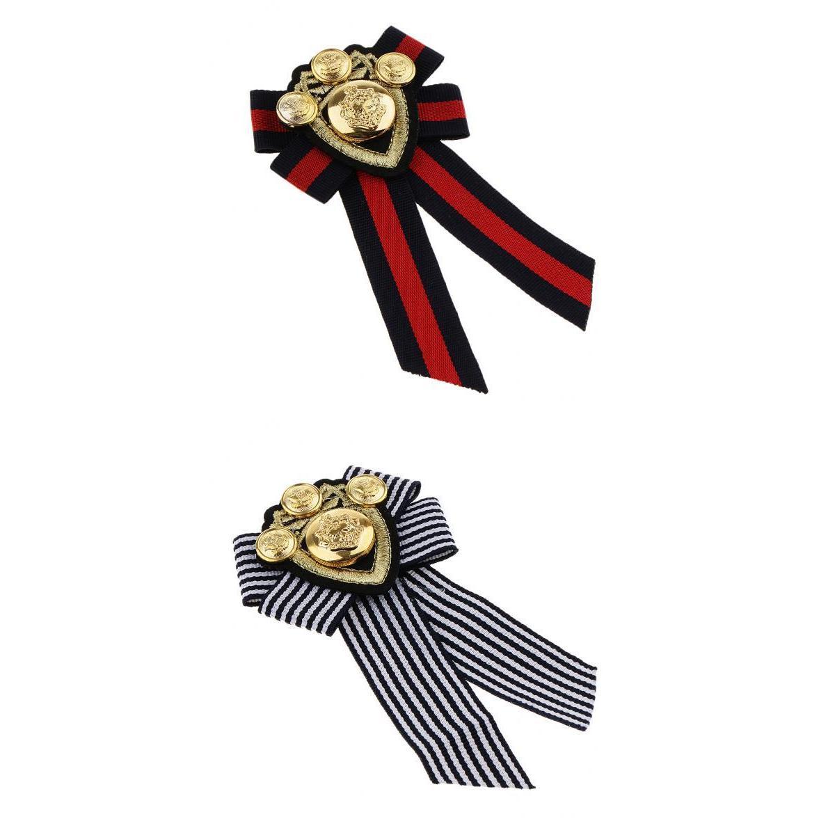 2pcs Pre-tied Bowknot Fabric Bow Tie British Badge Striped Cloth Badge
