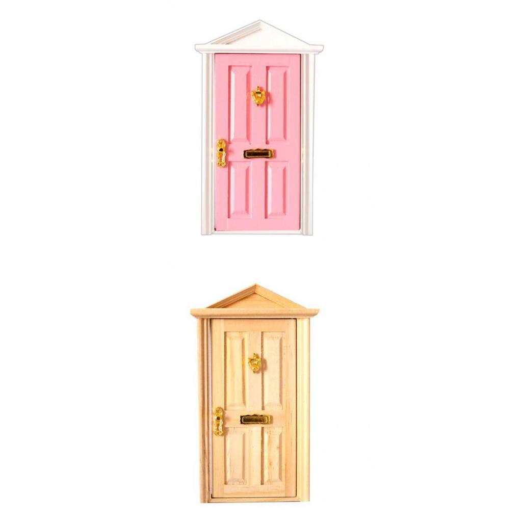2 PCS 1:12 Dollhouse Miniature Wooden Steepletop Door with Hardware