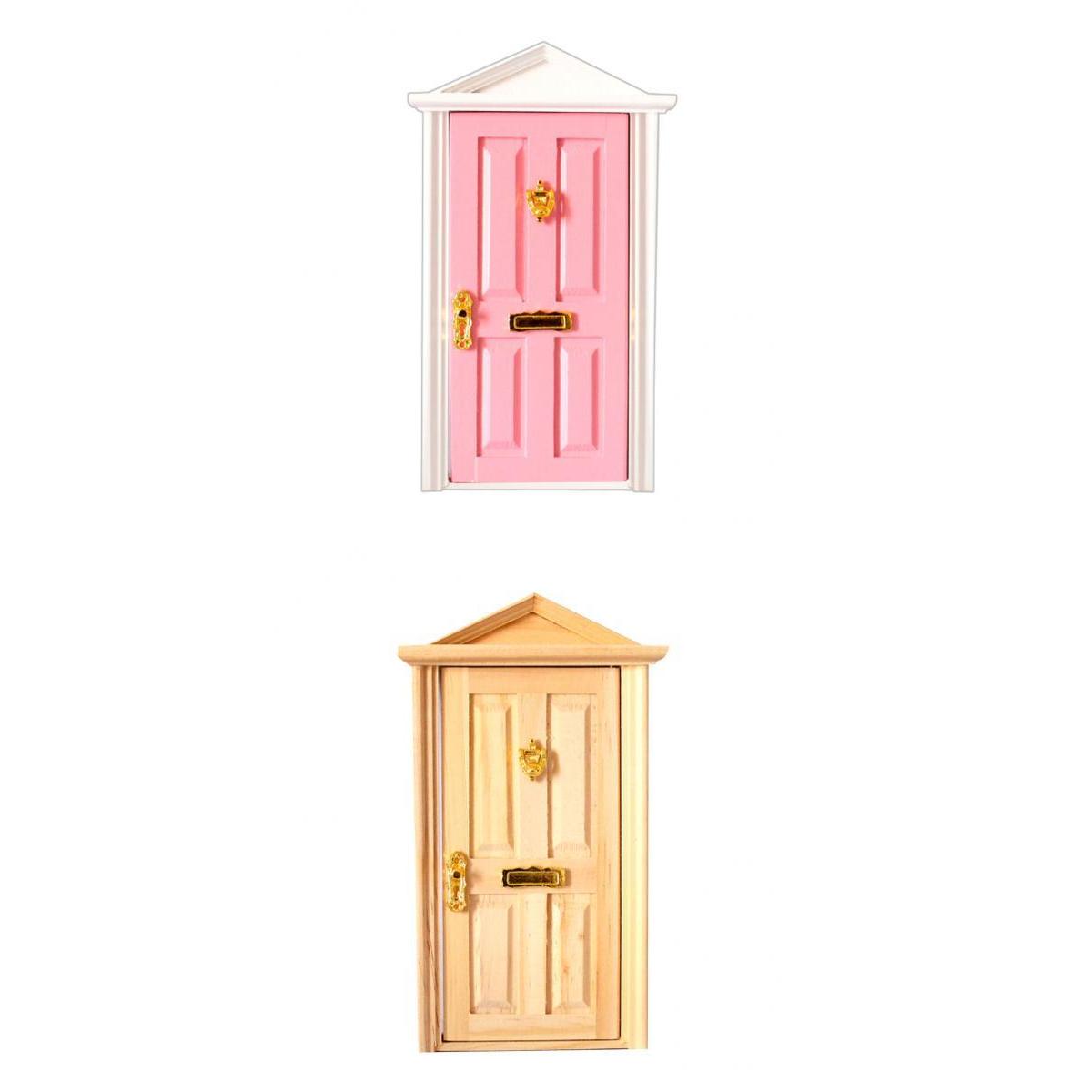 2 PCS 1:12 Dollhouse Miniature Wooden Steepletop Door with Hardware