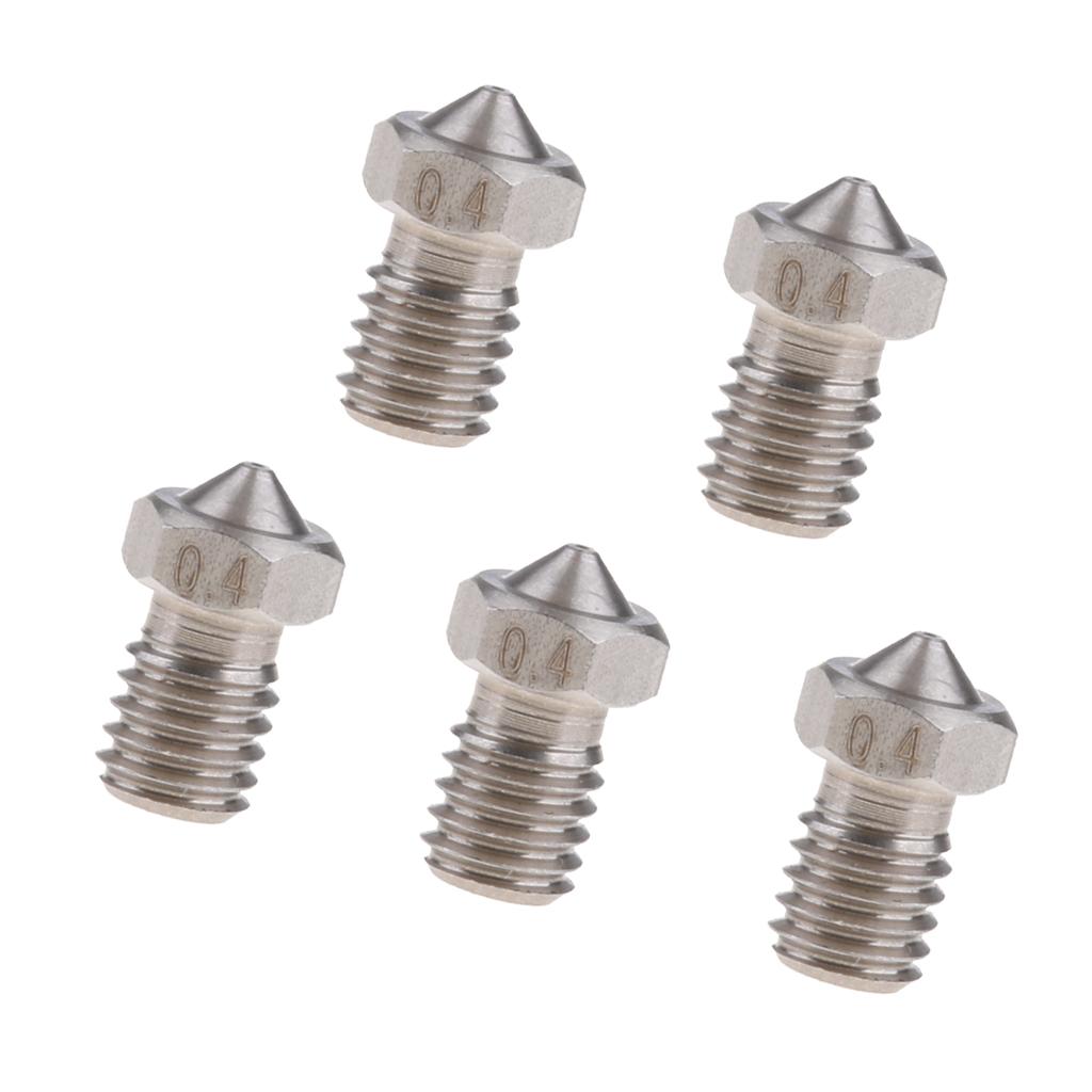 5Pcs Stainless Steel V5 V6 3D Printer M6 Extruder Nozzle Head 0.4mm for 3mm
