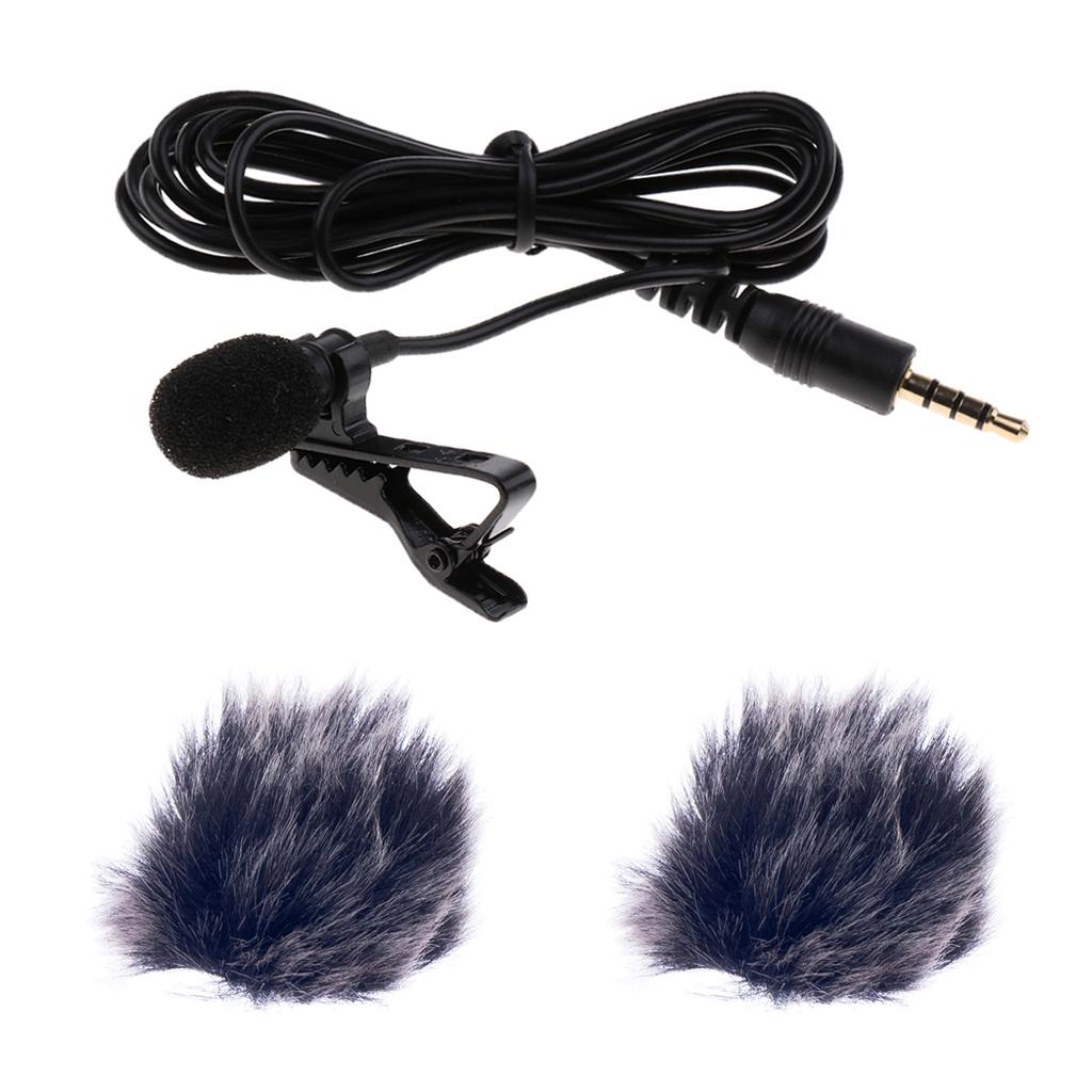 Black 3.5mm Clip On Microphone with Fur Wind Muff