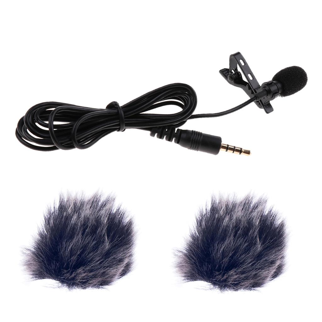 Black 3.5mm Clip On Microphone with Fur Wind Muff