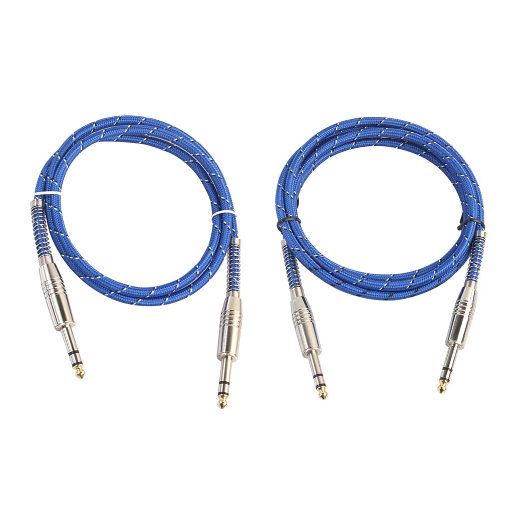 2pcs Bass Guitar 6.35mm Stereo Male to Male Audio Cable Nylon Braided Cord