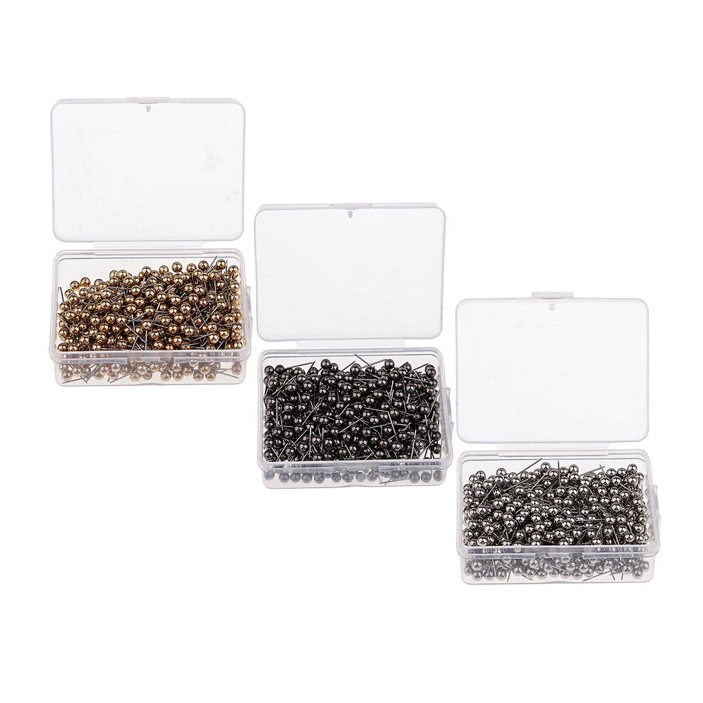 1200 Pcs Metallic Beads Head Push Pins Drawing Pins Black Gold &Gold &Silver