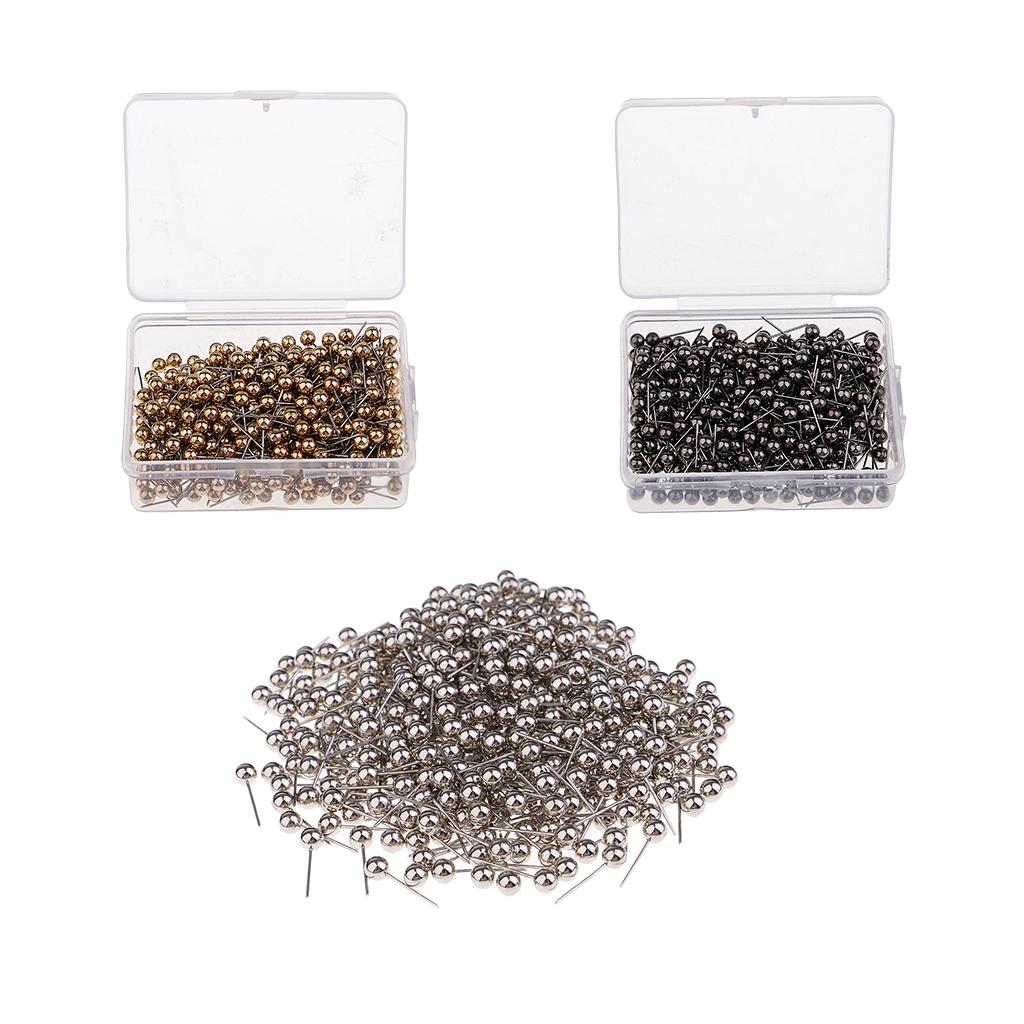 1200 Pcs Metallic Beads Head Push Pins Drawing Pins Black Gold &Gold &Silver