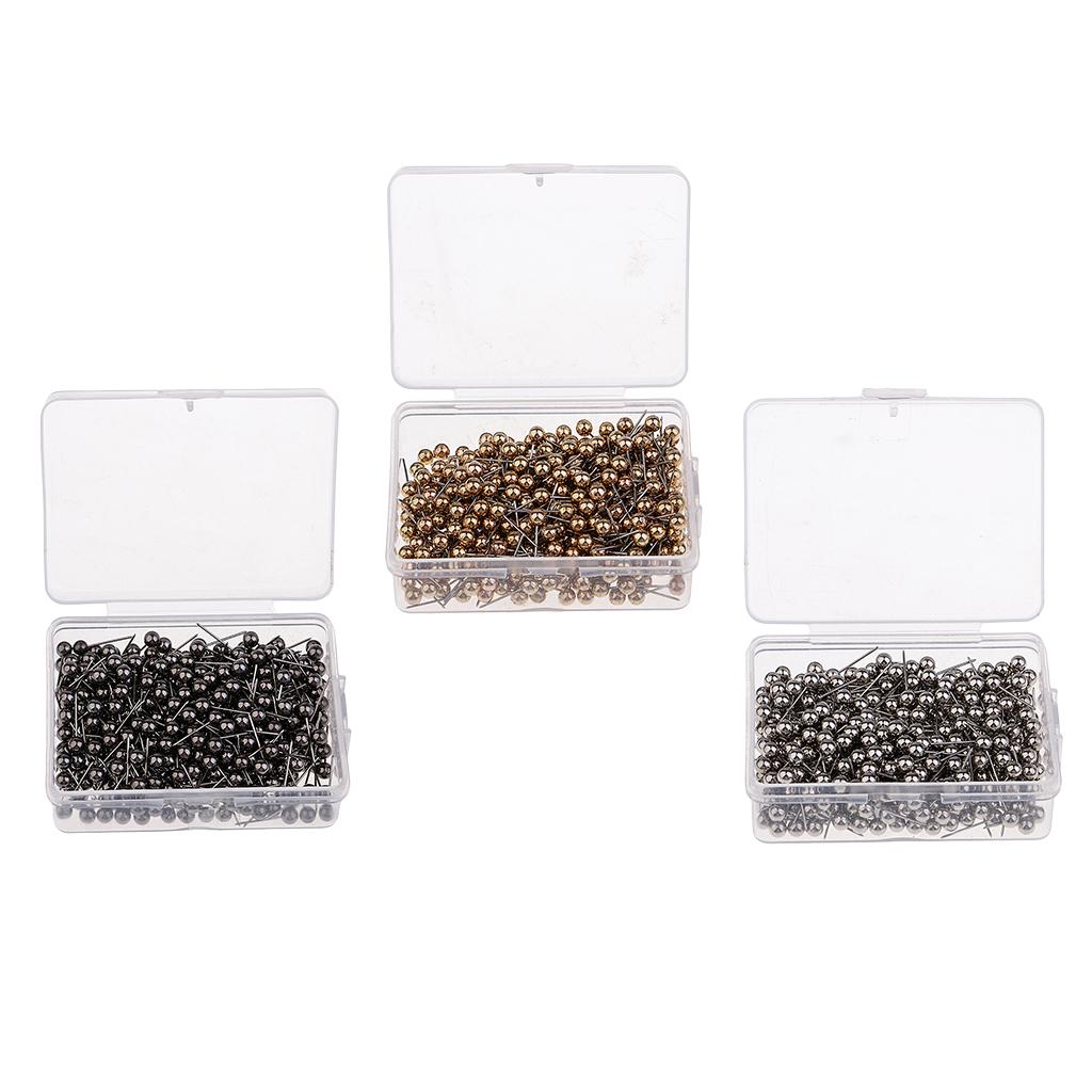 1200 Pcs Metallic Beads Head Push Pins Drawing Pins Black Gold &Gold &Silver