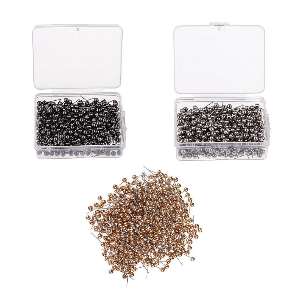 1200 Pcs Metallic Beads Head Push Pins Drawing Pins Black Gold &Gold &Silver
