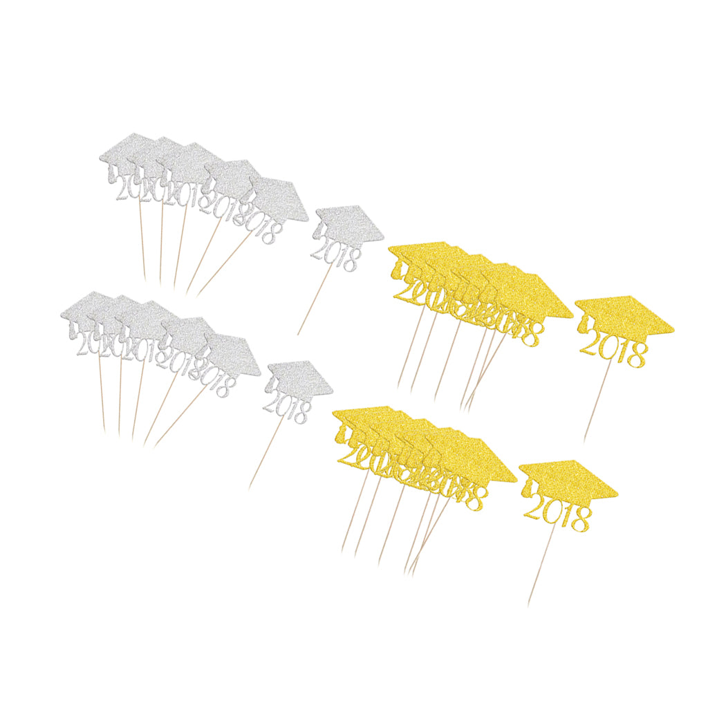 40pcs 2018 Graduation Cap Cupcake Picks Cake Toppers Grad Party Decoration