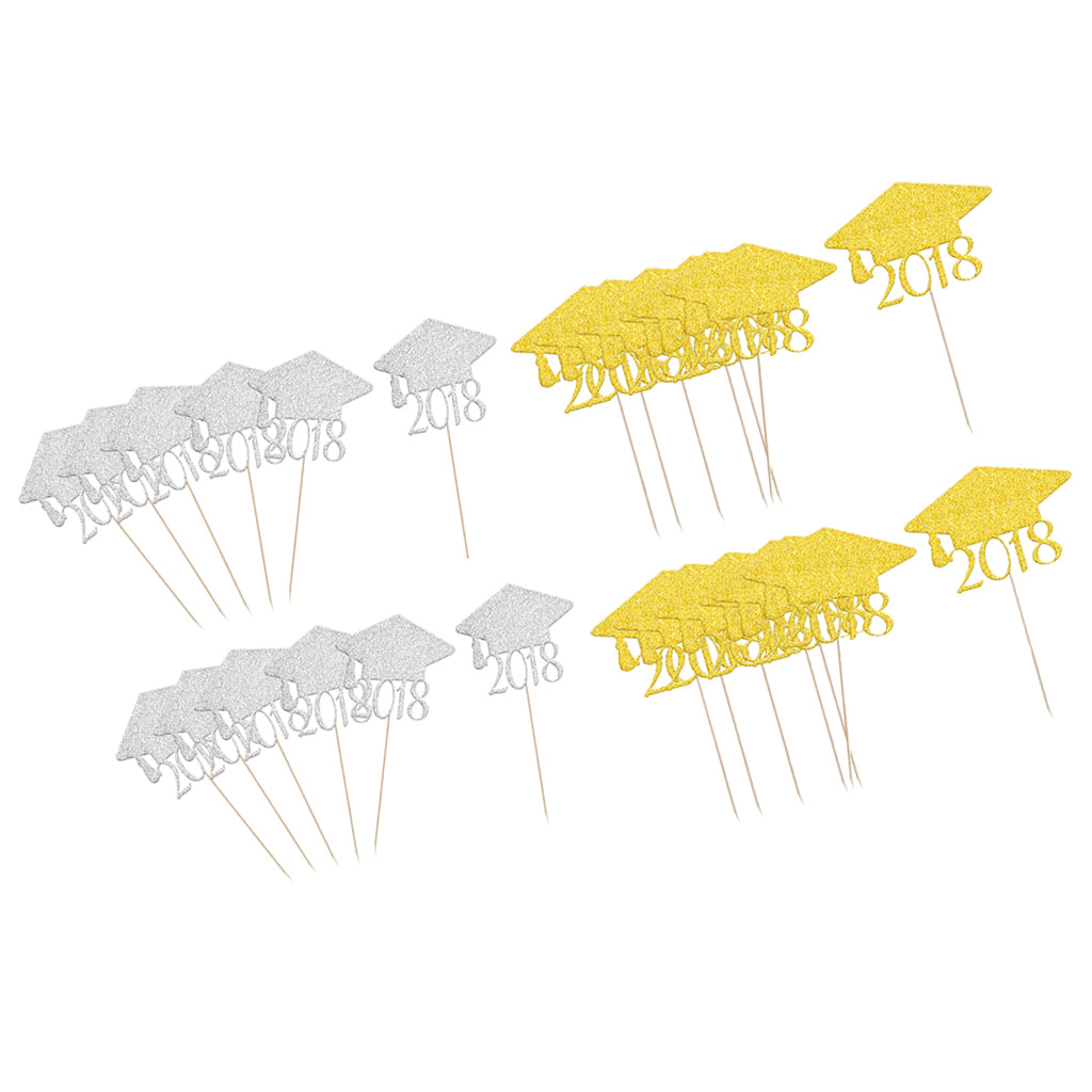 40pcs 2018 Graduation Cap Cupcake Picks Cake Toppers Grad Party Decoration