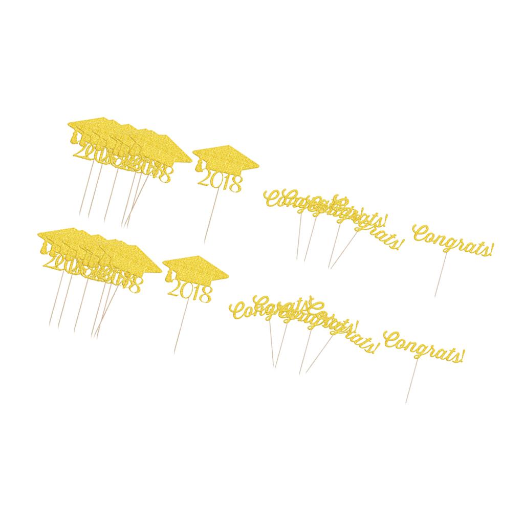 40pcs 2018 Graduation Cap Congrats Cupcake Picks Cake Toppers Grad Decor