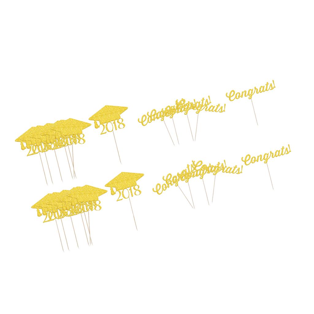 40pcs 2018 Graduation Cap Congrats Cupcake Picks Cake Toppers Grad Decor