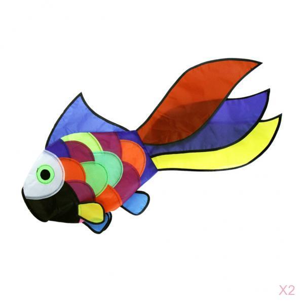 2pcs Rainbow Fish Kite Windsock Outdoor Garden Decor Kids Line Laundry Toys