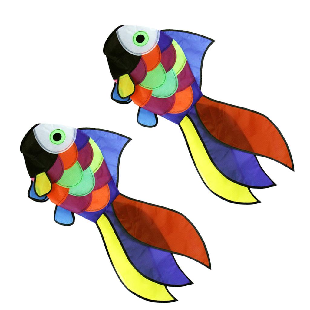 2pcs Rainbow Fish Kite Windsock Outdoor Garden Decor Kids Line Laundry Toys
