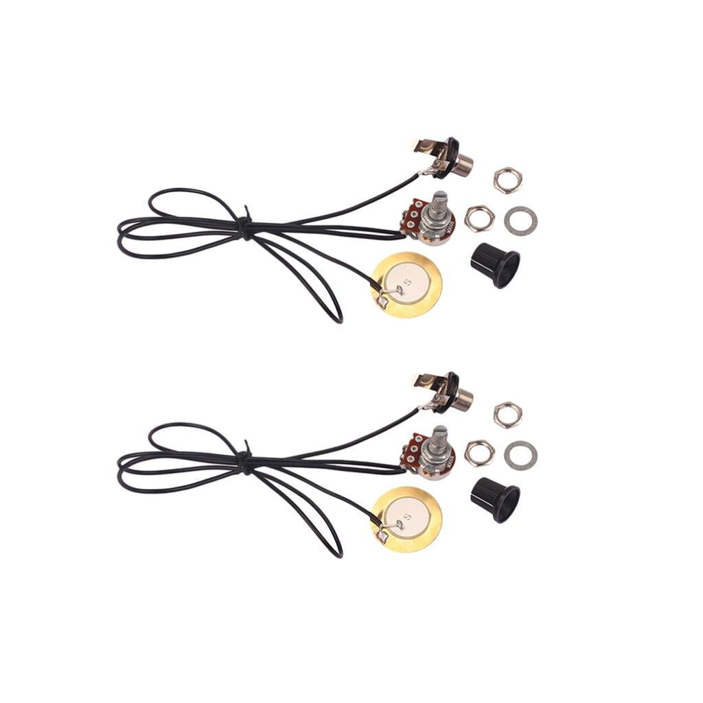 2 Pieces Prewired Piezo Pickup with Volume Control Knob for Cigar Box Guitar