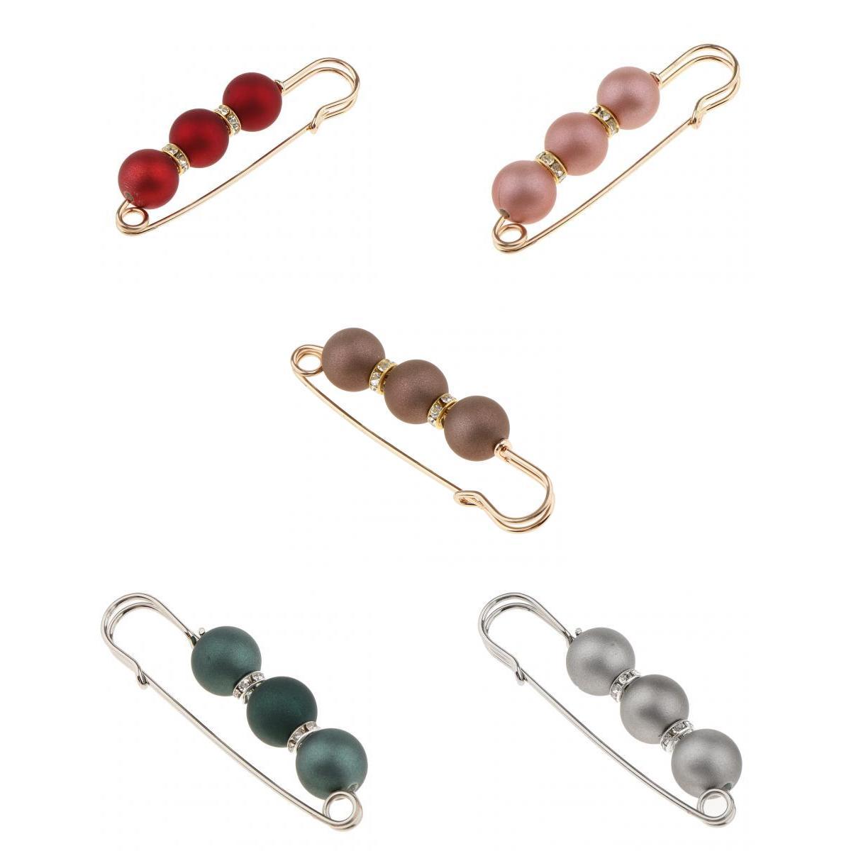 5 Pieces ABS Pearls Crystal Spacer Beads Safety Brooch Clip Scarf Hat Pin