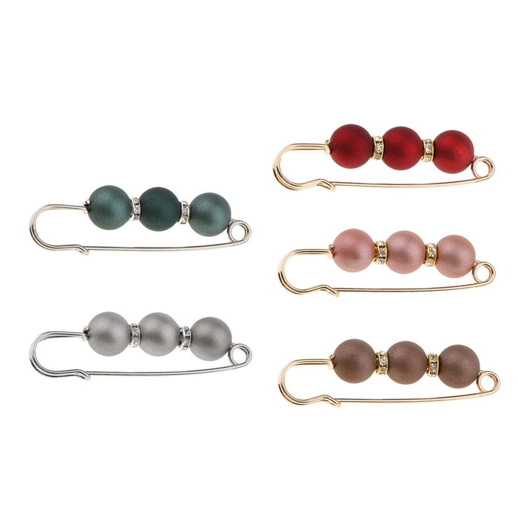 5 Pieces ABS Pearls Crystal Spacer Beads Safety Brooch Clip Scarf Hat Pin