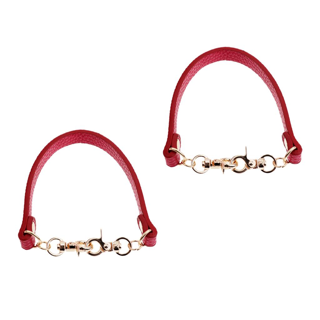 2pieces PU Leather Short Handbag Bag Strap Replacement Purse Handle Red