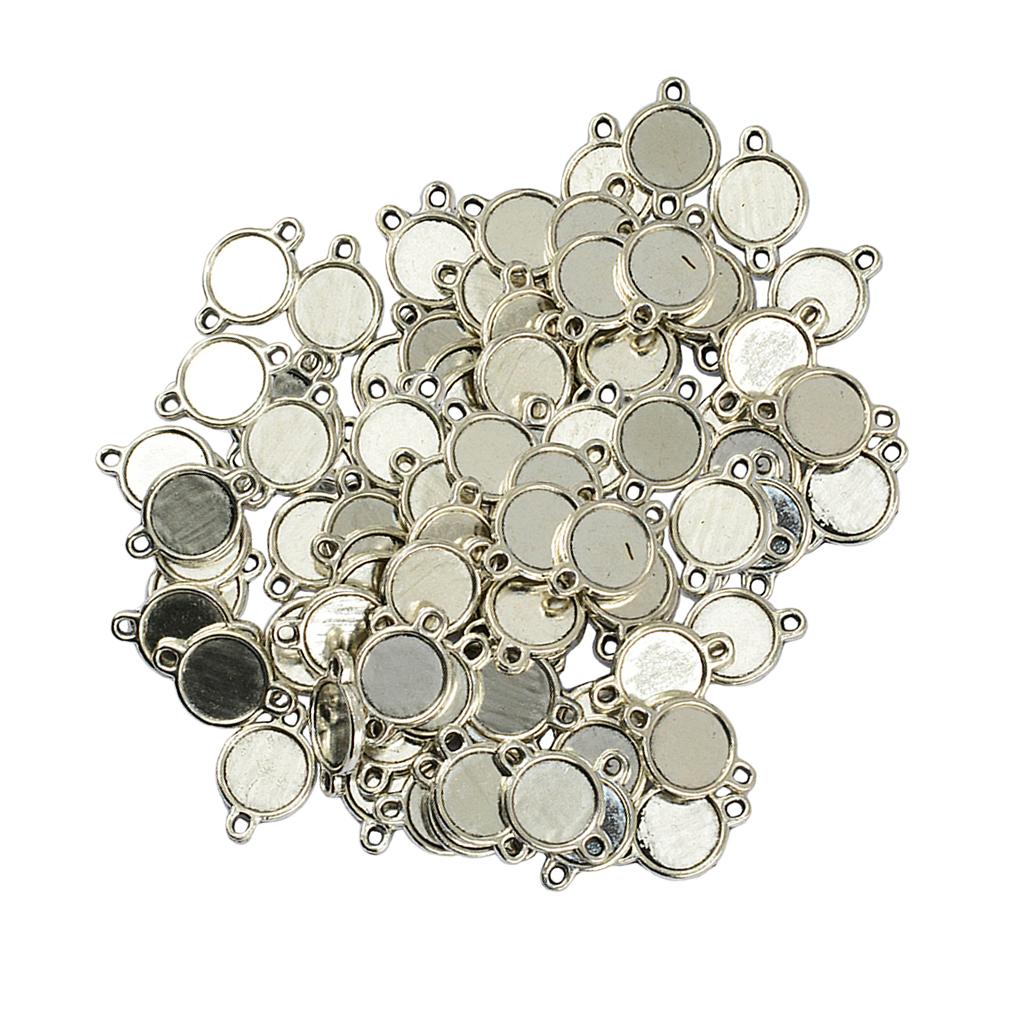 100 Pieces Double Sided Bezel Pendants Blanks Base Settings for Jewelry 10mm