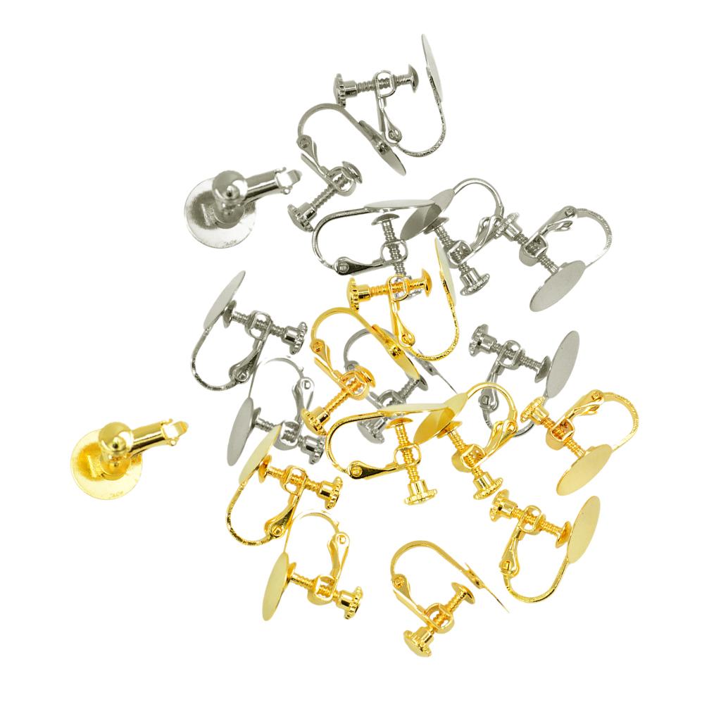 20 Pieces Gold Silver Brass Clip-on Earring for Non-pierced Ears Screw Pads