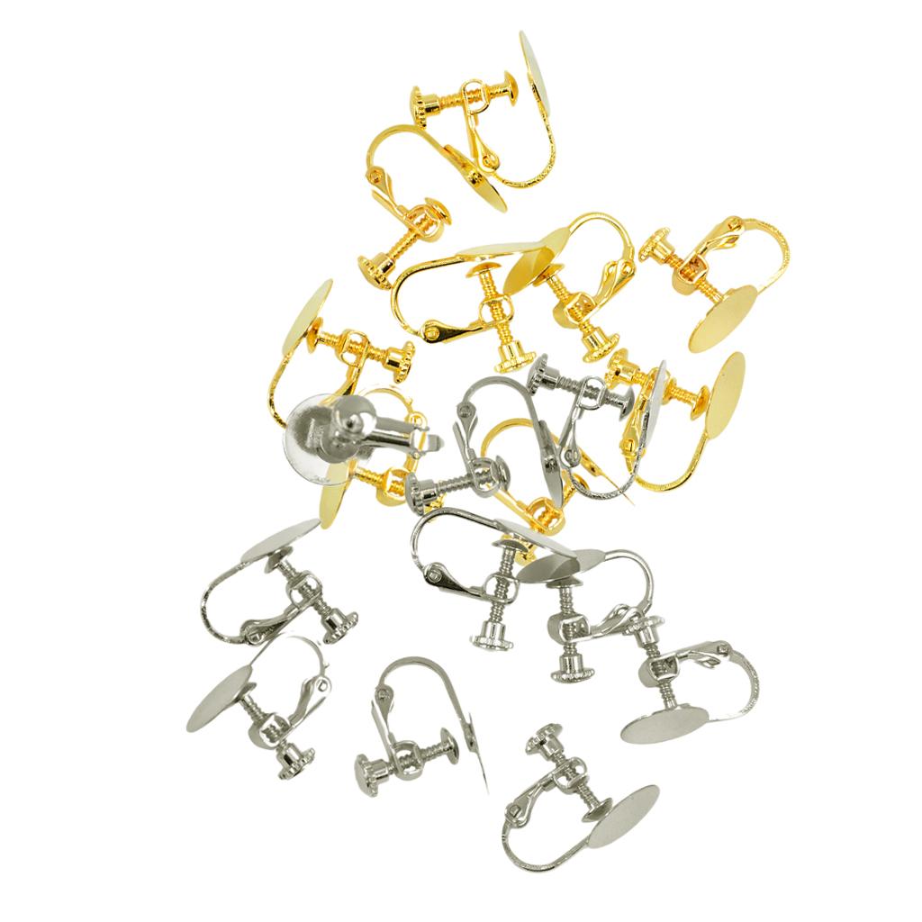 20 Pieces Gold Silver Brass Clip-on Earring for Non-pierced Ears Screw Pads