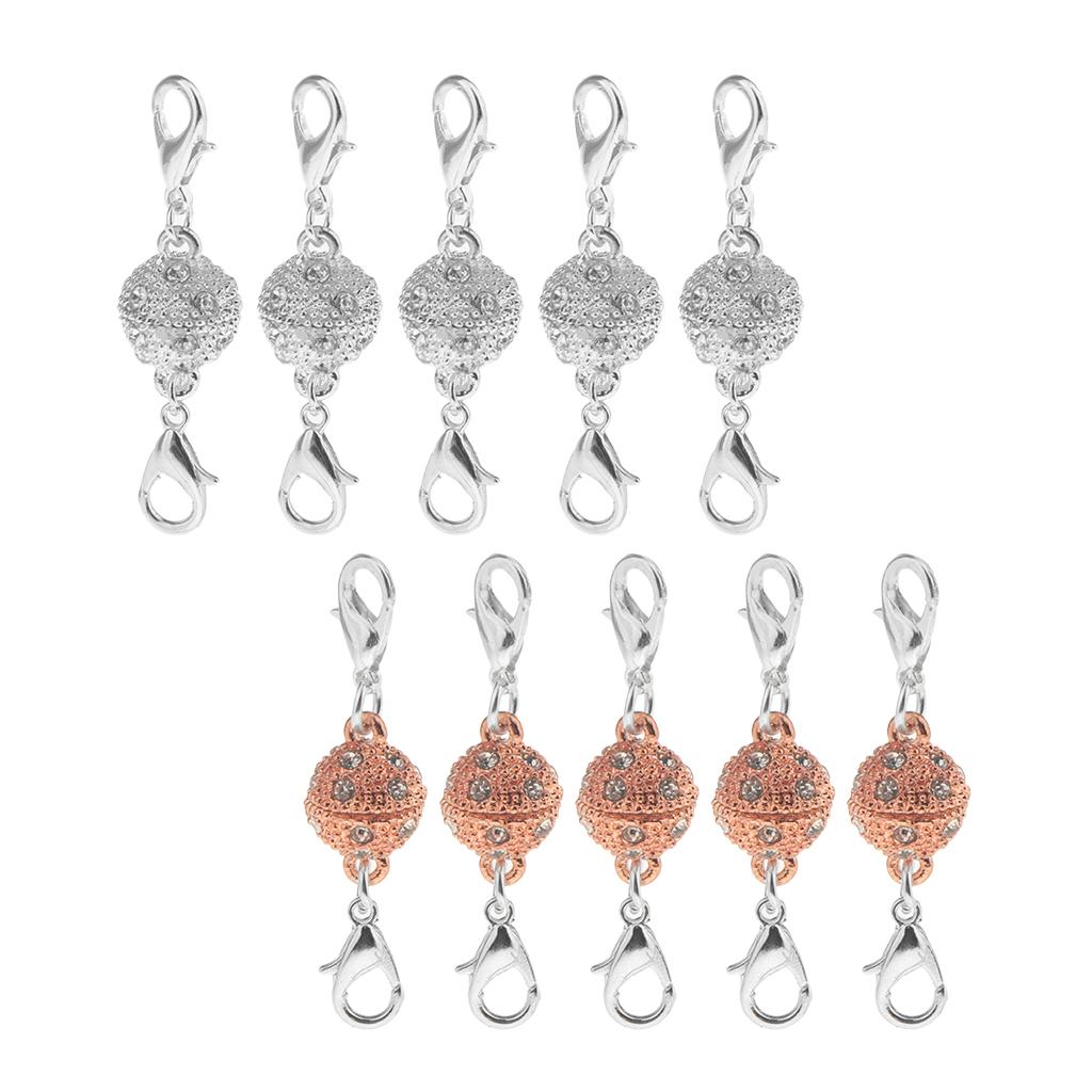10 Pieces Shiny Ball Rhinestone Lobster Magnetic Clasps Jewelry DIY Findings