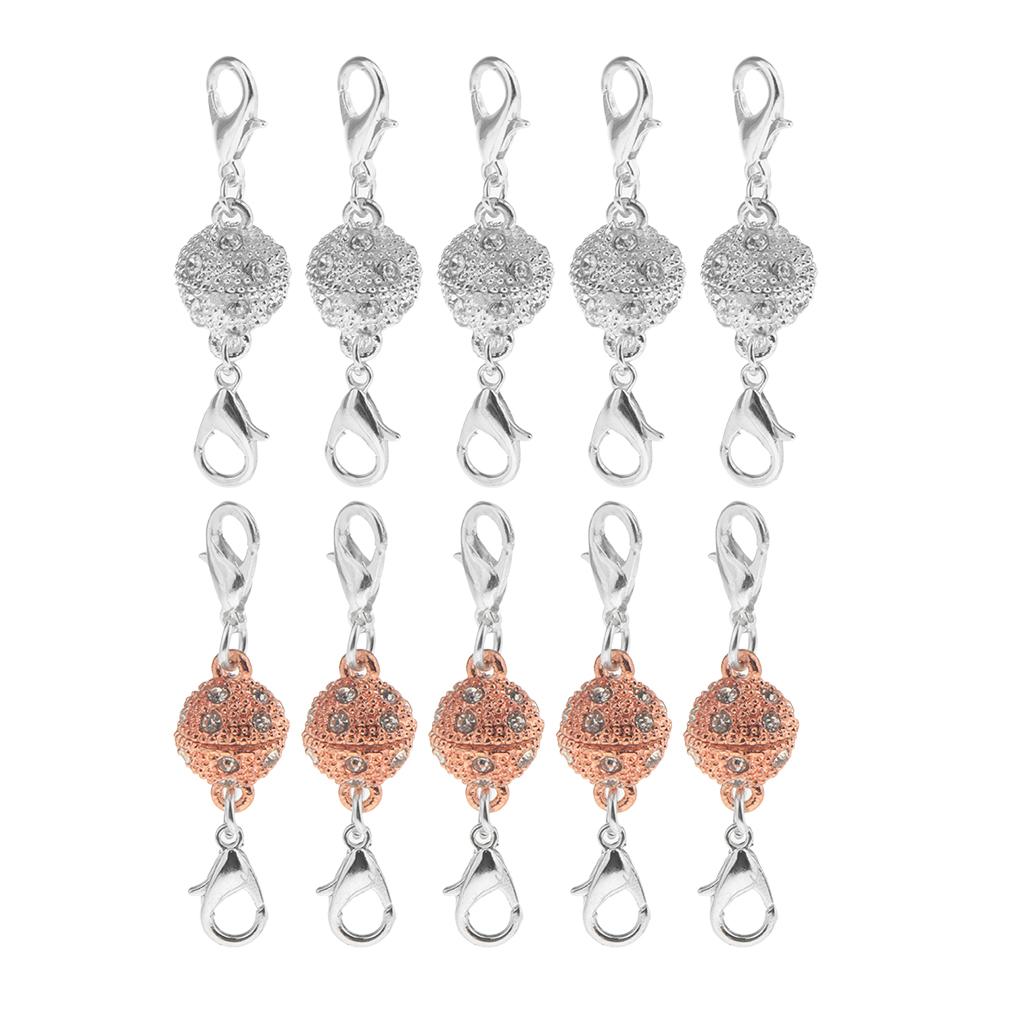10 Pieces Shiny Ball Rhinestone Lobster Magnetic Clasps Jewelry DIY Findings