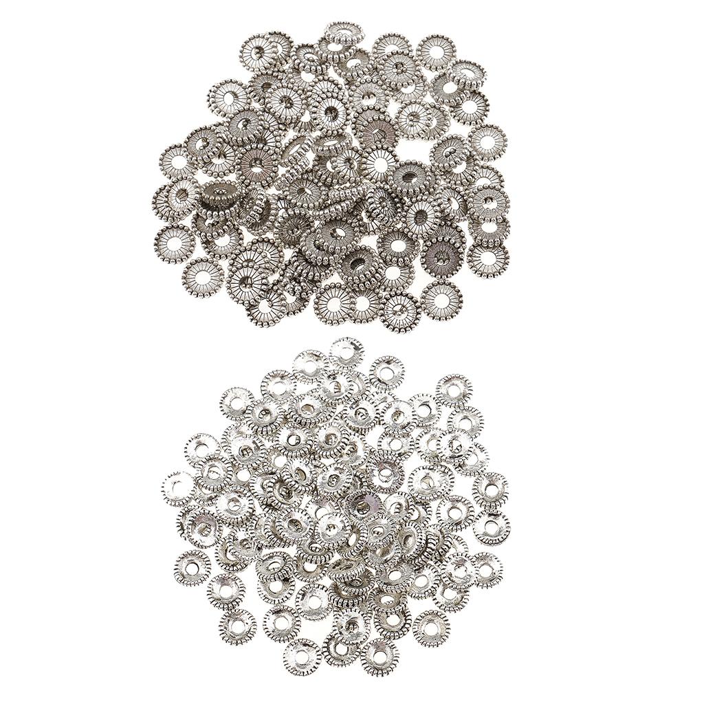 200 Pieces Tibetan Silver Spacer Beads Jewelry Making Findings 6mm 8mm Holes
