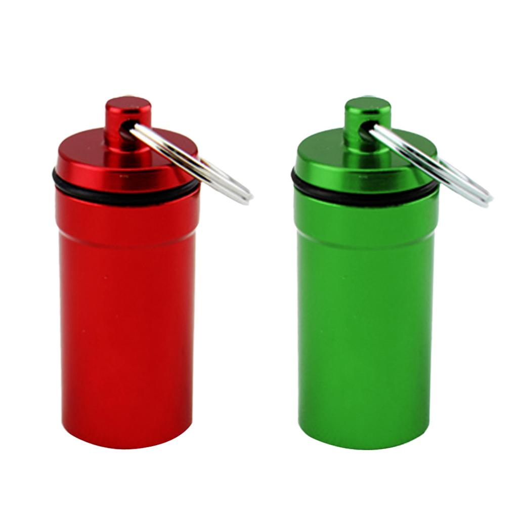 2 Pieces Waterproof Pill Box Case Holder Containers Capsule Bottles Keychain