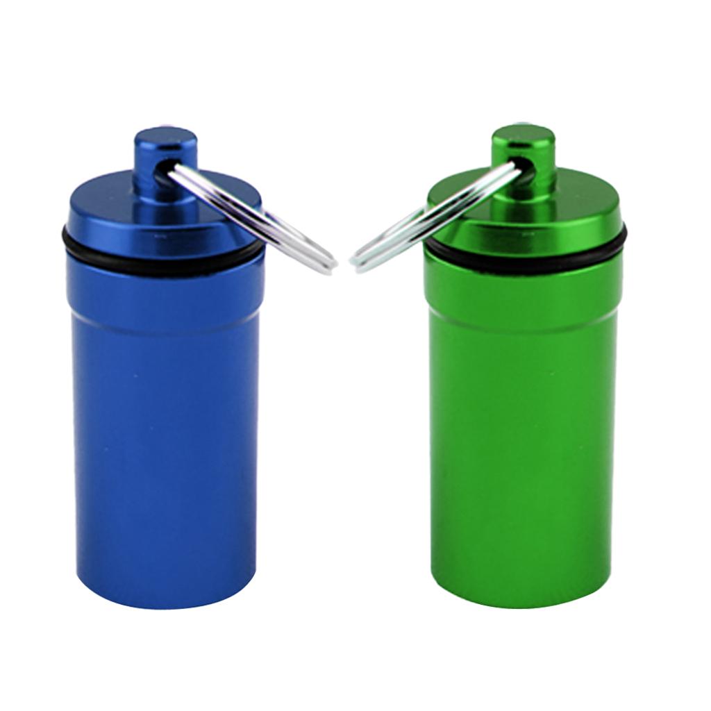 2 Pieces Airtight Pill Box Case Holder Containers Capsule Bottles Keychain