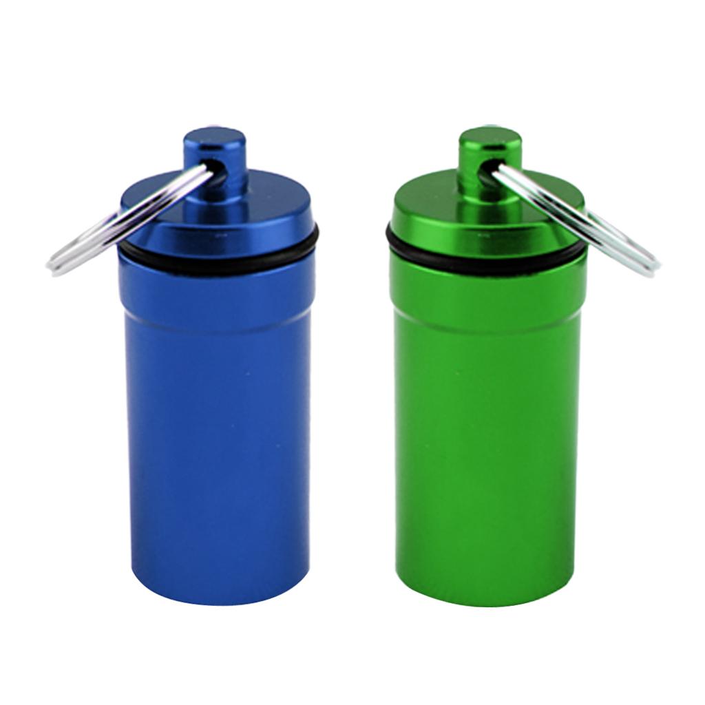 2 Pieces Airtight Pill Box Case Holder Containers Capsule Bottles Keychain