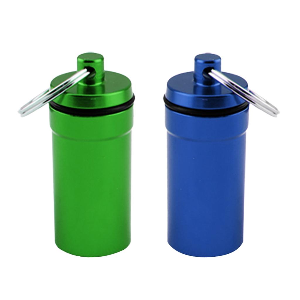 2 Pieces Airtight Pill Box Case Holder Containers Capsule Bottles Keychain
