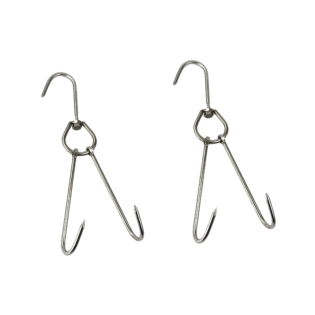 2x Stainless Steel Double Hooks Hams Bacon Chicken Meat Hook Hanging Tool