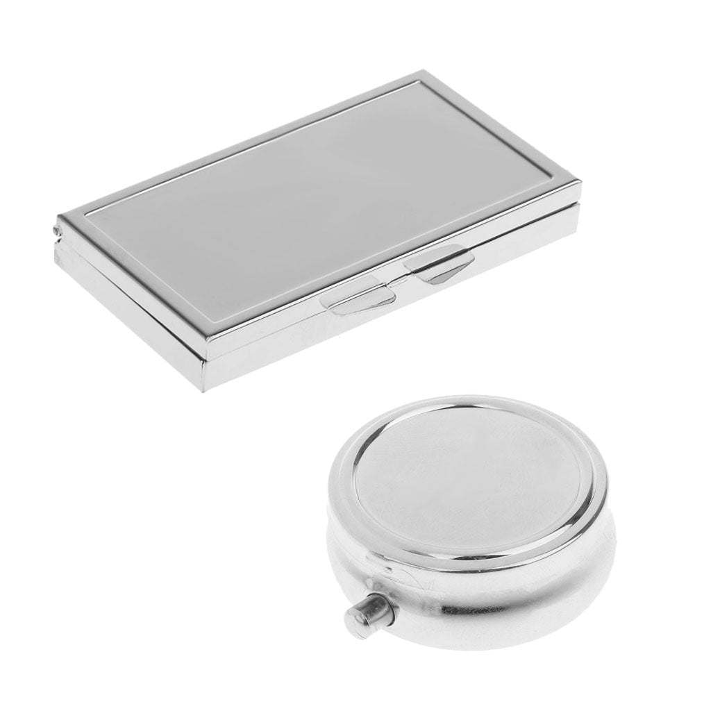 2 Pieces Travel Metal Pill Box Medicine Organizer Container Case Storage