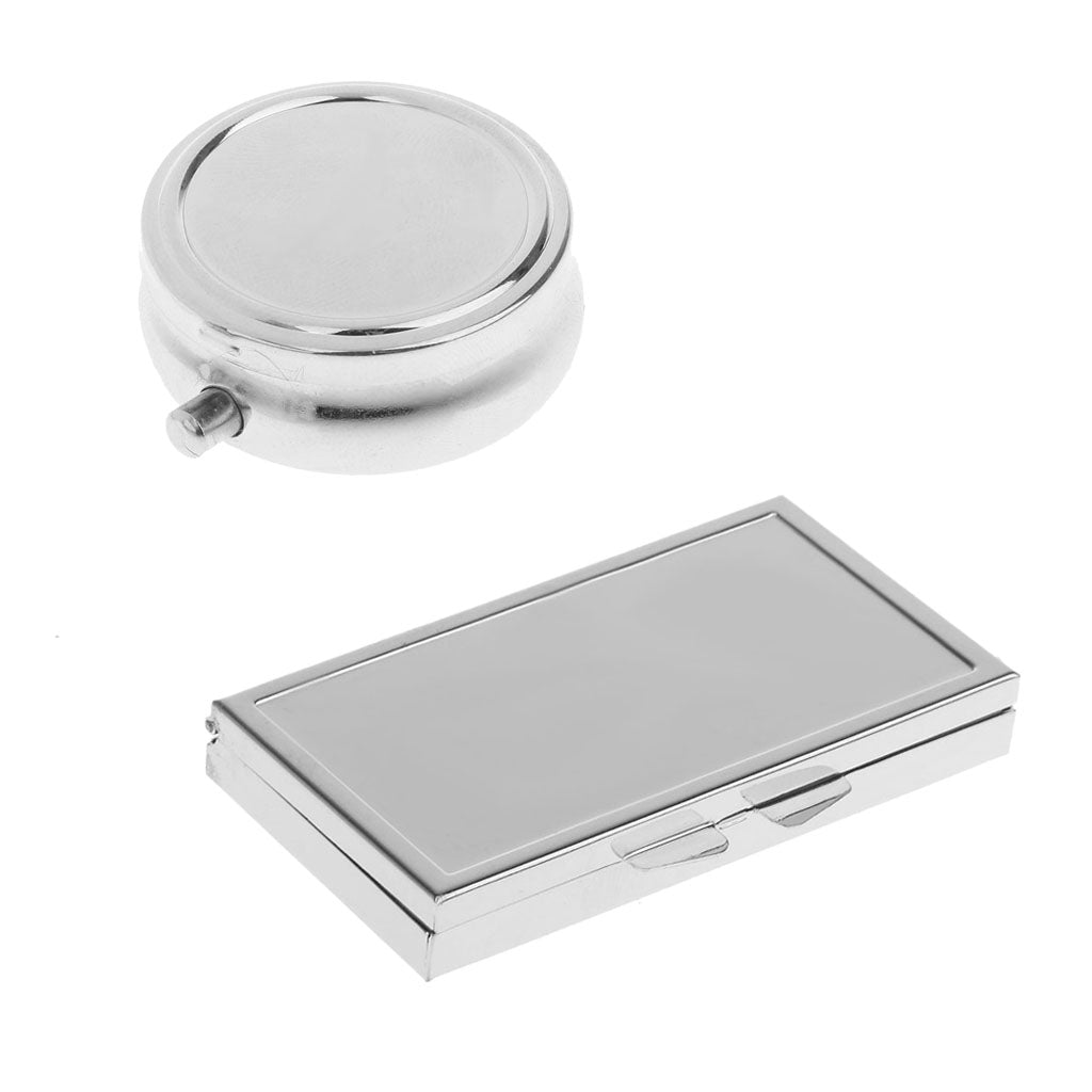 2 Pieces Travel Metal Pill Box Medicine Organizer Container Case Storage
