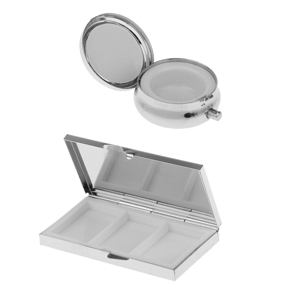 2 Pieces Travel Metal Pill Box Medicine Organizer Container Case Storage