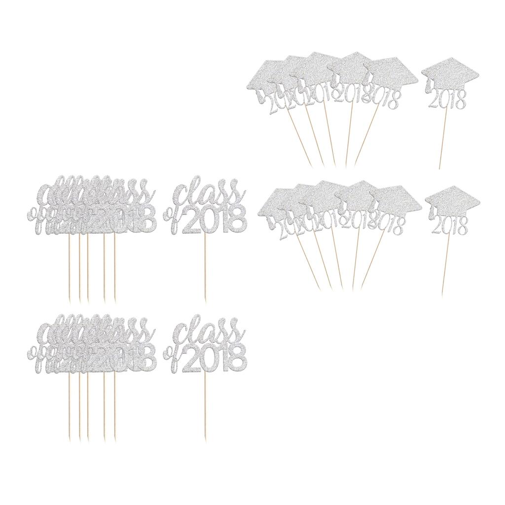 40pcs Class of 2018 Graduation Cap Cupcake Picks Cake Toppers Grad Decor