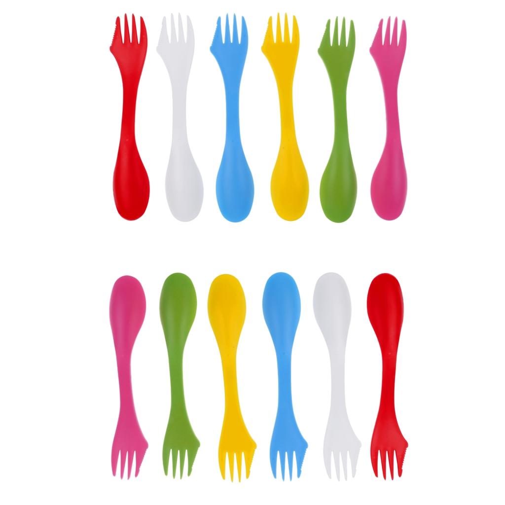 12 Pcs / Set Camping Utensils Spork Combo Travel Gadget Spoon Fork Cutlery